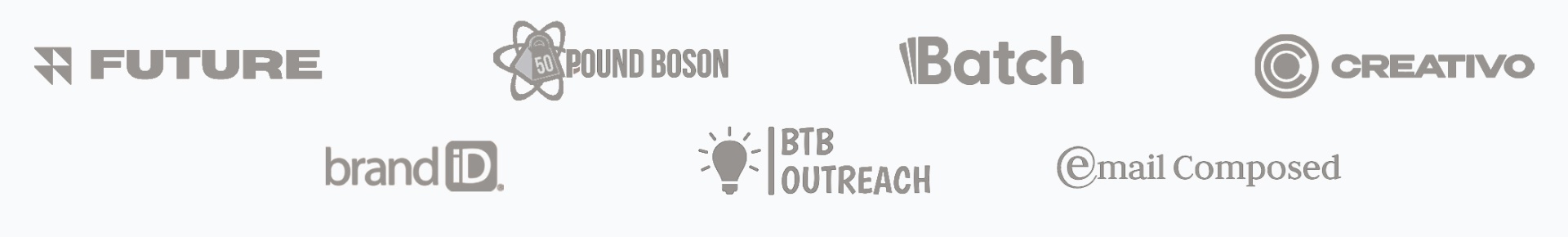 Trusted companies including Future, Pound Boson, Batch, Creativo, BrandID, BTB Outreach, and Email Composed